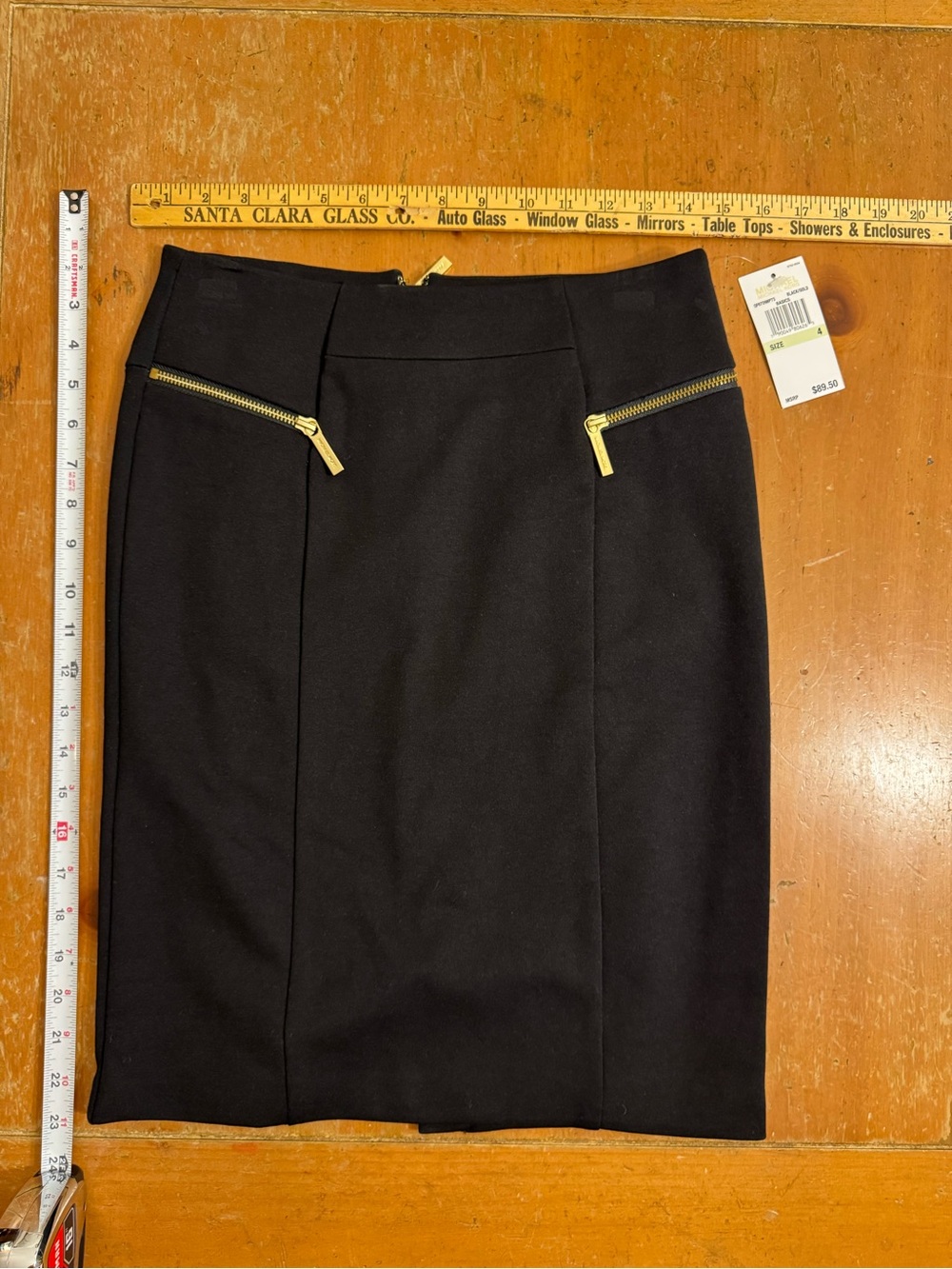 MICHAEL Michael Kors Black Pencil Skirt with Gold Zippers